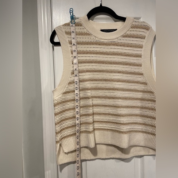NWT French Connection Size L Ivory Gold Stripe Cotton Blend Sleeveless Knit Top - Picture 12 of 12